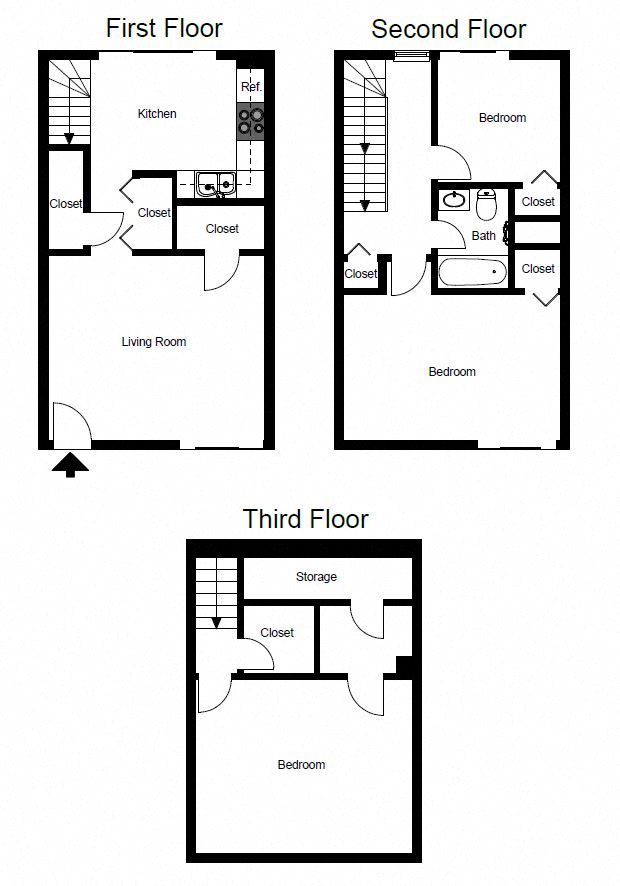 Floor plan for 3 beds, 1 bath, 1063 sqft